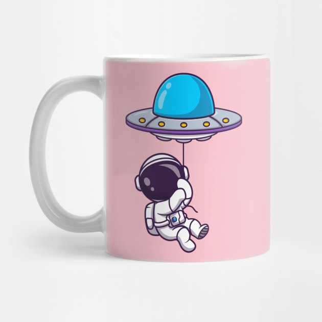 Cute Astronaut Floating With UFO Balloon Cartoon by Catalyst Labs